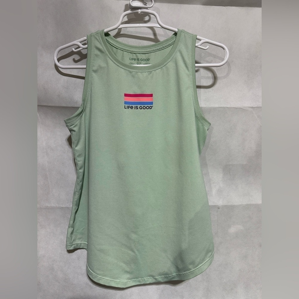 Life is Good Active Tank Top Women’s XS Green Colorful Logo Jogging Gym Sports